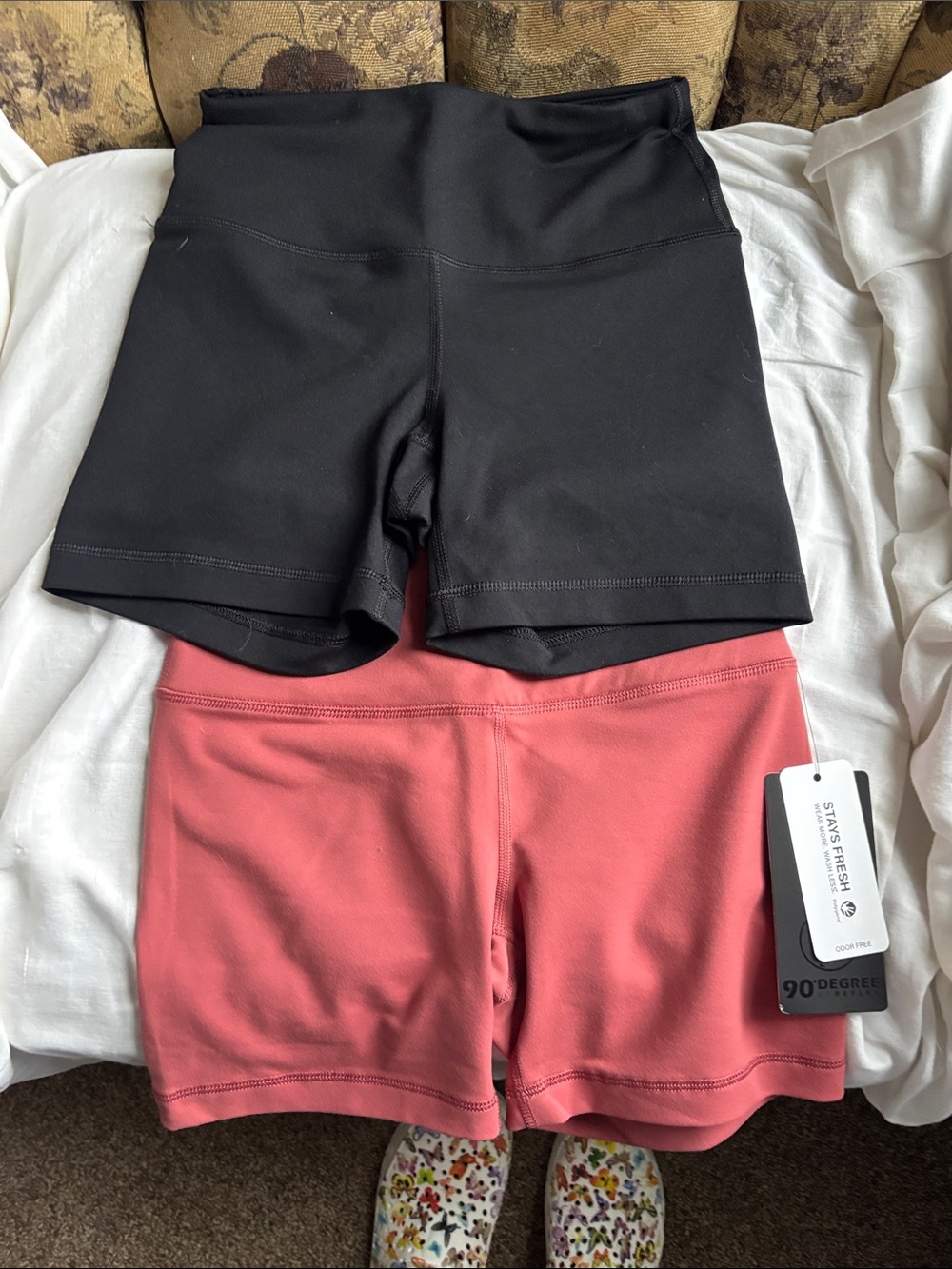 90 Degree By Reflex Women's High-Waist Bike Shorts — Black & salmon